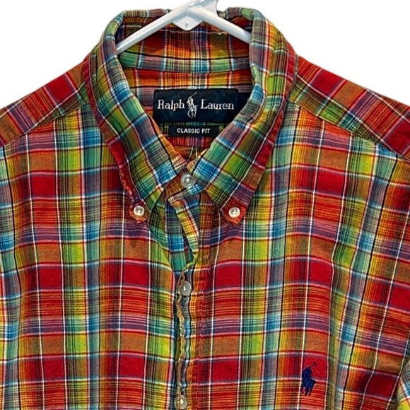 Ralph Lauren Other - Ralph Lauren Classic Fit Red Plaid Line Blend Button Down Shirt Large Pony logo